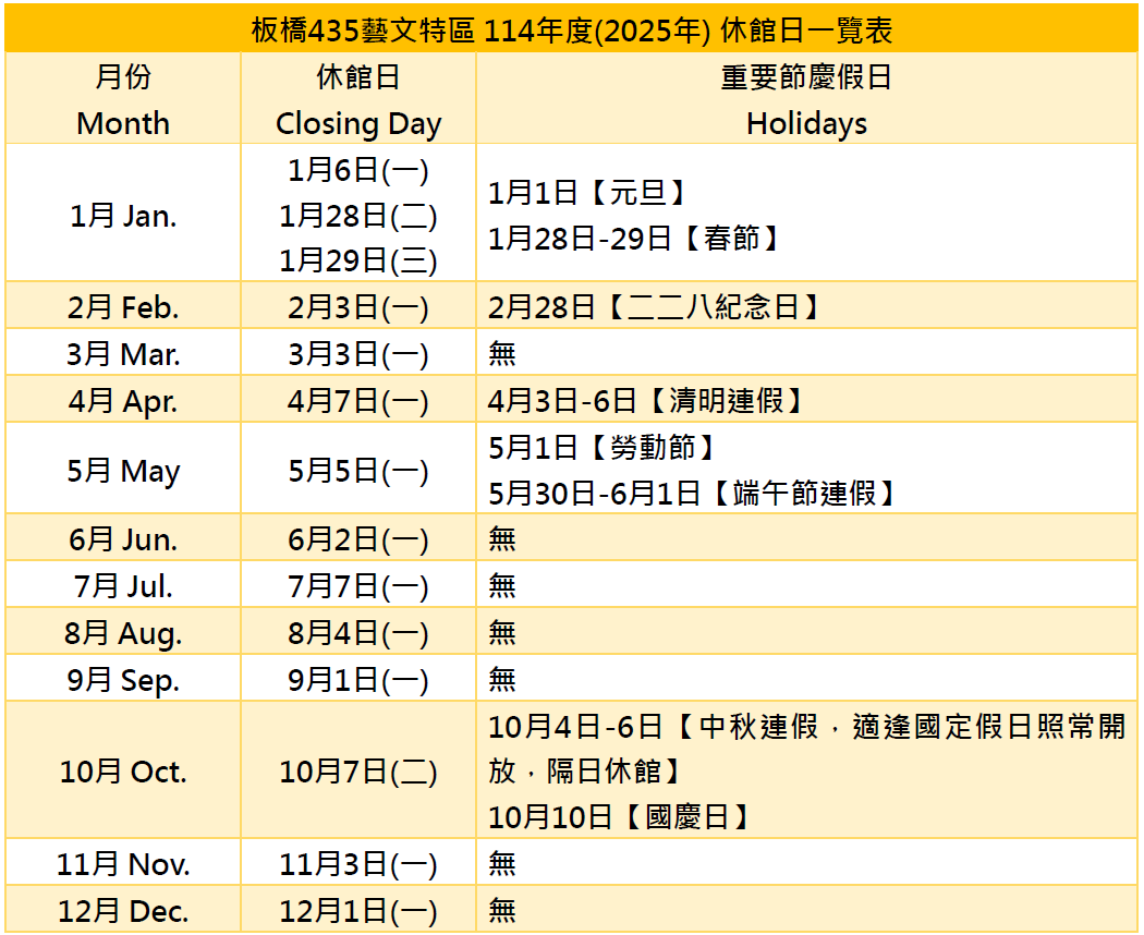 休館日 : 1/6、1/28、1/29、2/3、3/3、4/7、5/5、6/2、7/7、8/4、9/1、10/7、11/3、12/1
